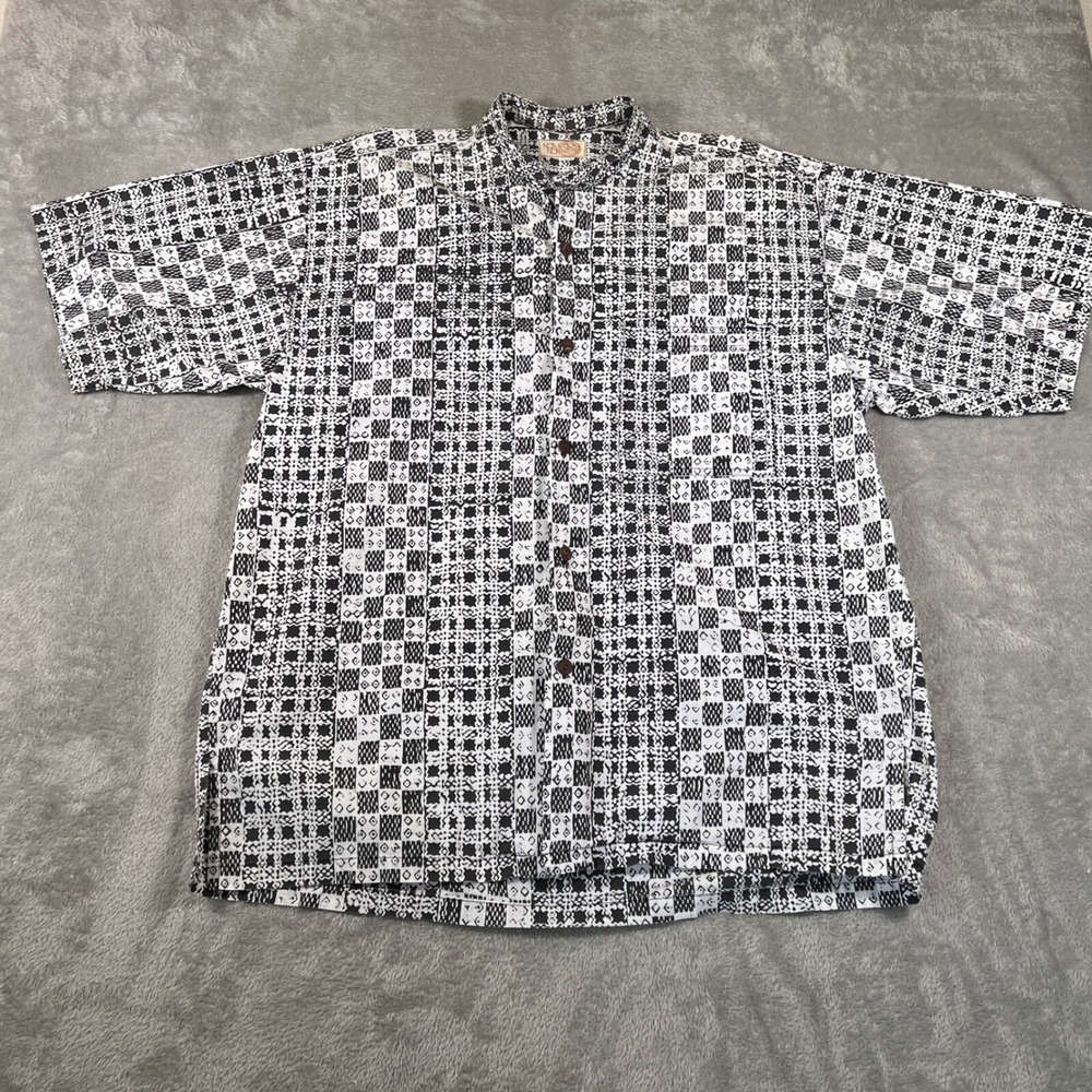 Noa Noa Shirt Mens XL Black White Hawaiian Abstract Short Sleeve Button Up